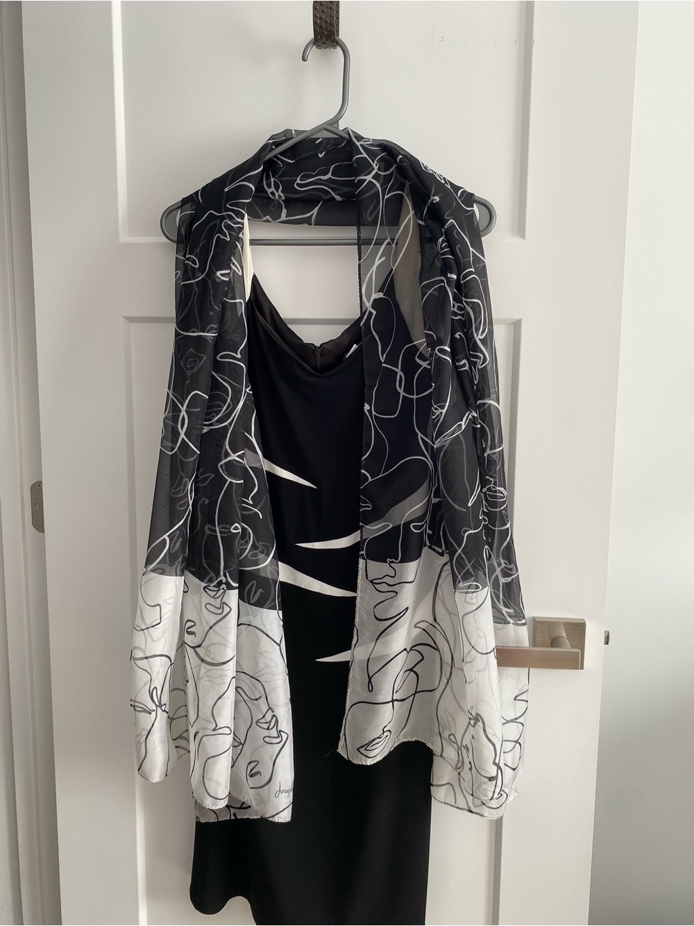 Joseph Ribkoff Black and White Cocktails Dress with Scarf